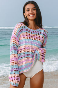 Multi Stripe Open Knit Sweater Beach Cover Up - KaleaBoutique.com