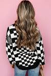 KaleaBoutique Checkered Print Drop Shoulder Round Neck Sweater - KaleaBoutique.com