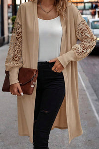 Lace Patchwork Ribbed Knit Open Front Duster Cardigan - KaleaBoutique.com