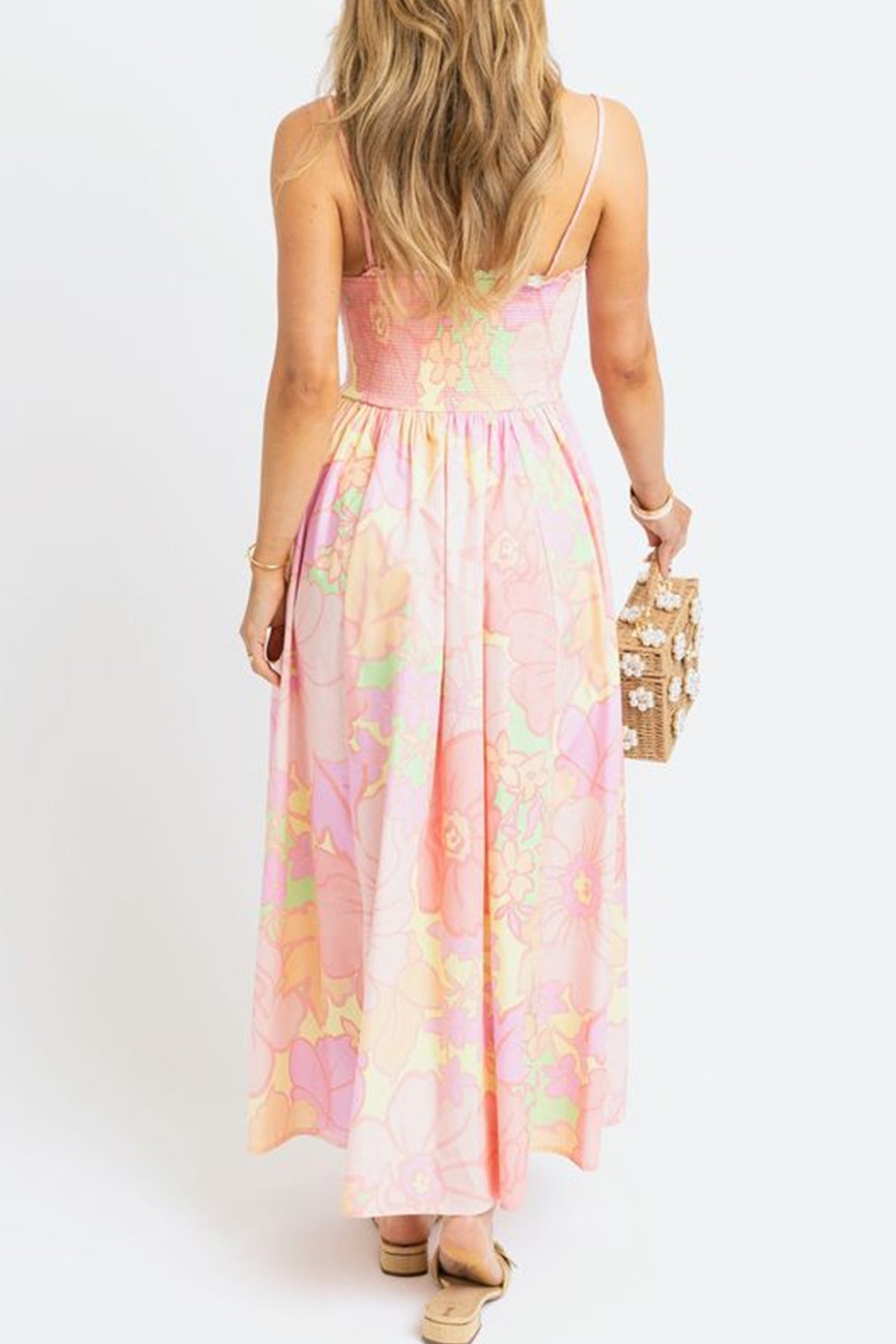 KaleaBoutique Comfortable Spaghetti Straps Floral Shirred High Waist Dress - KaleaBoutique.com