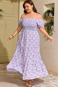 Purple Plus Size Floral Square-Neck Smocked Maxi Dress - KaleaBoutique.com
