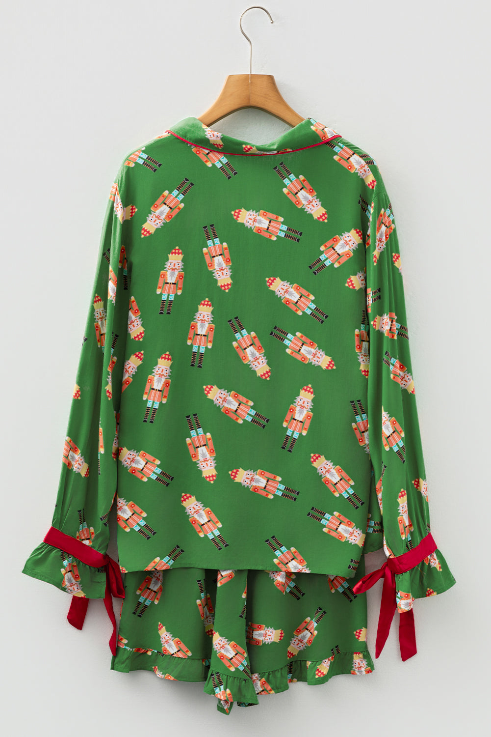 KaleaBoutique Stylish Christmas Candy Contrast Trim Bow Knot Silky 2pcs Pajama Set - KaleaBoutique.com