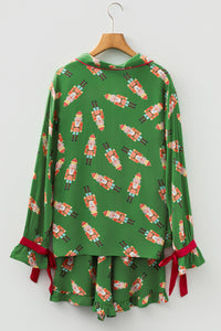 KaleaBoutique Stylish Christmas Candy Contrast Trim Bow Knot Silky 2pcs Pajama Set - KaleaBoutique.com