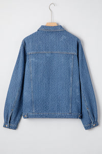 Double Flap Pocket Denim Textured Button Down Jacket - KaleaBoutique.com
