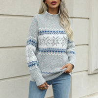 Women's Snowflake Mock-Neck Pastel Color Christmas Pullover Sweater - KaleaBoutique.com