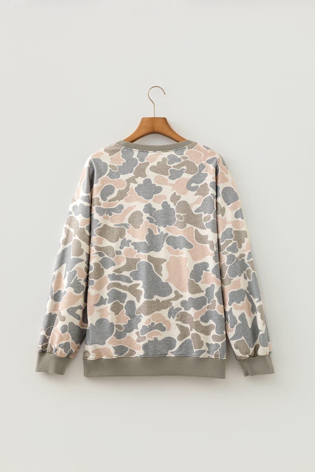 KaleaBoutique Stylish Camo Print Ribbed Trim Casual Pullover Sweatshirt - KaleaBoutique.com