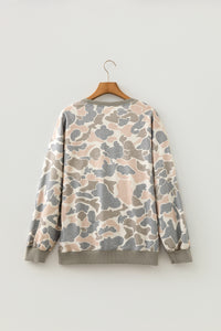 KaleaBoutique Stylish Camo Print Ribbed Trim Casual Pullover Sweatshirt - KaleaBoutique.com