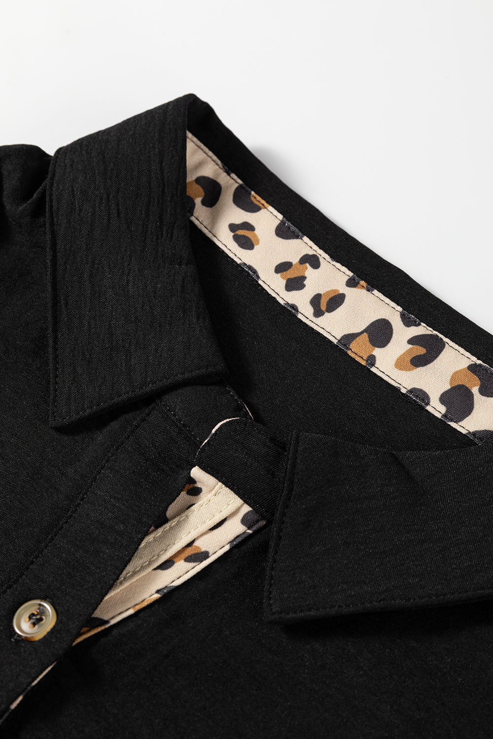 KaleaBoutique Stylish Contrast Leopard Print Patchwork Polo Collar Buttons Front Ruffled Long Sleeve Blouse - KaleaBoutique.com