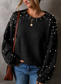 KaleaBoutique Pearled Drop Shoulder Round Neck Sweater - KaleaBoutique.com