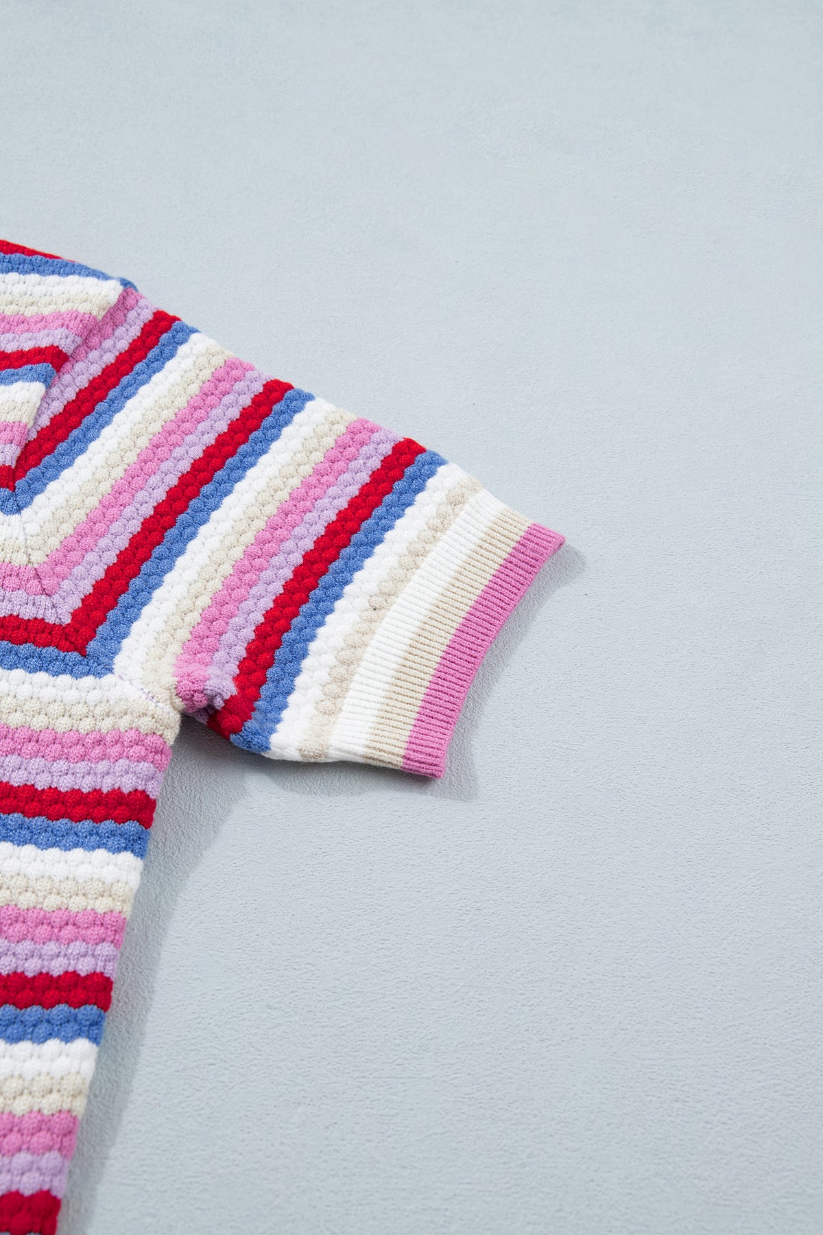 KaleaBoutique Stylish Textured Stripes Knit Short Sleeve Sweater - KaleaBoutique.com