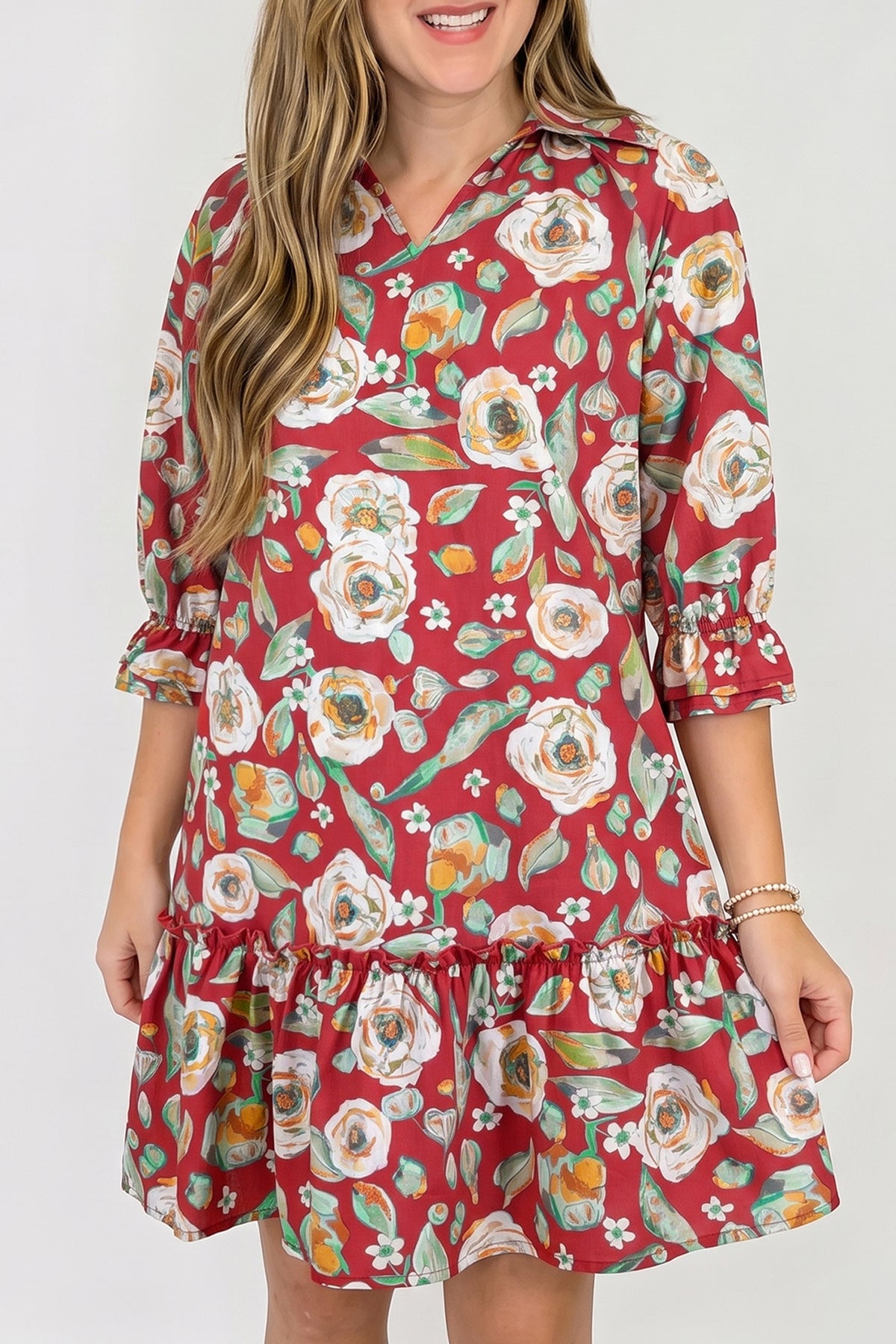 KaleaBoutique Stylish Floral Print Half Sleeve Short Shift Dress - KaleaBoutique.com