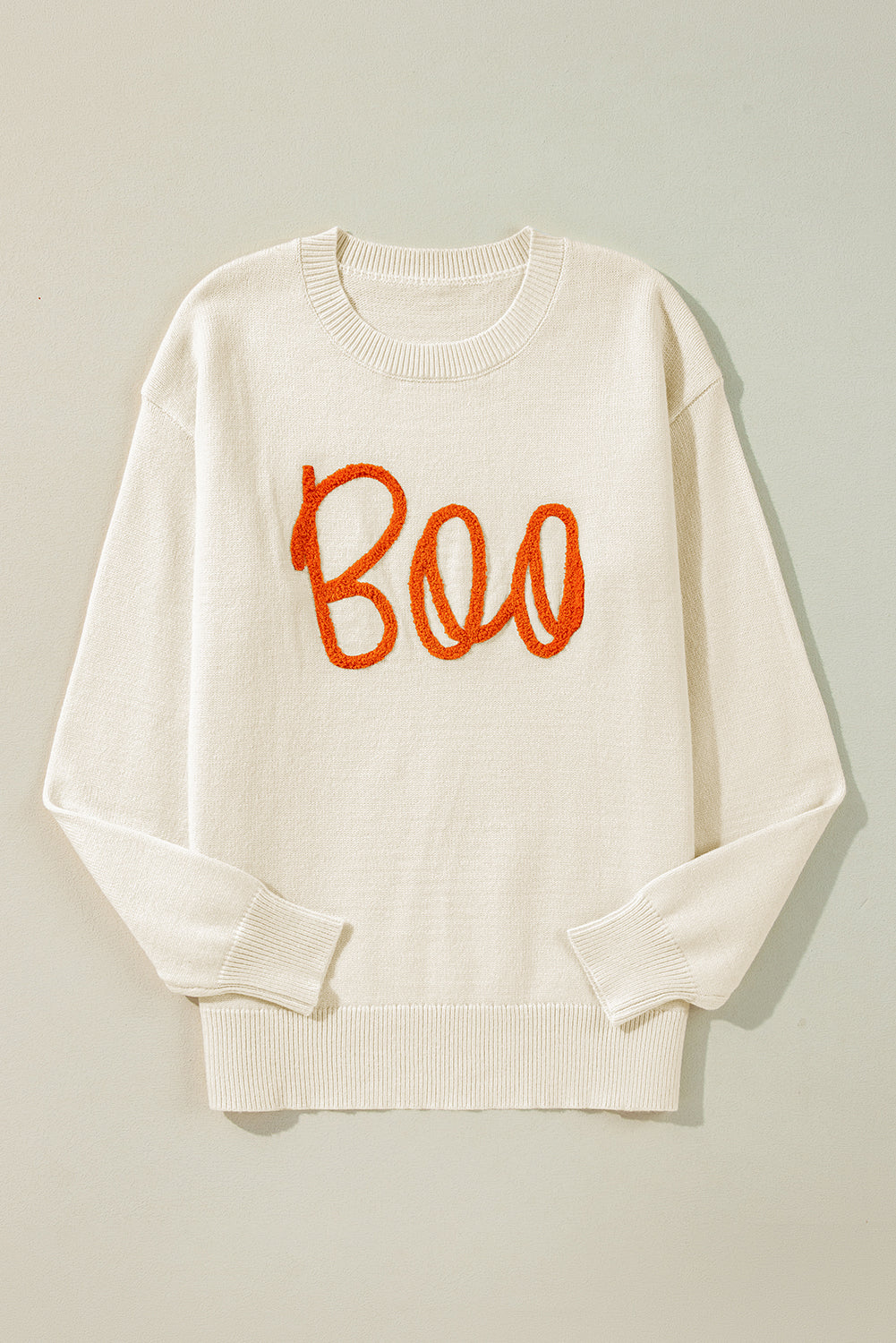 KaleaBoutique Boo Knitted Pattern Ribbed Edge Drop Shoulder Sweater - KaleaBoutique.com