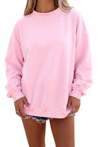 KaleaBoutique Comfortable Colorblock Polka Dot Contrast Trim Oversized Sweatshirt - KaleaBoutique.com