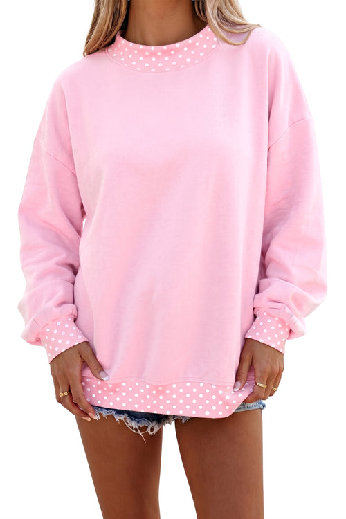 KaleaBoutique Comfortable Colorblock Polka Dot Contrast Trim Oversized Sweatshirt - KaleaBoutique.com