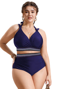 KaleaBoutique Stylish Embroidered Trim Wrap Tie Knot Plus Size High Waisted Bikini