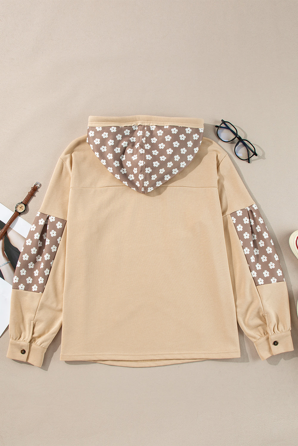 KaleaBoutique Stylish Floral Patchwork Star Pattern Drawstring Hoodie - KaleaBoutique.com