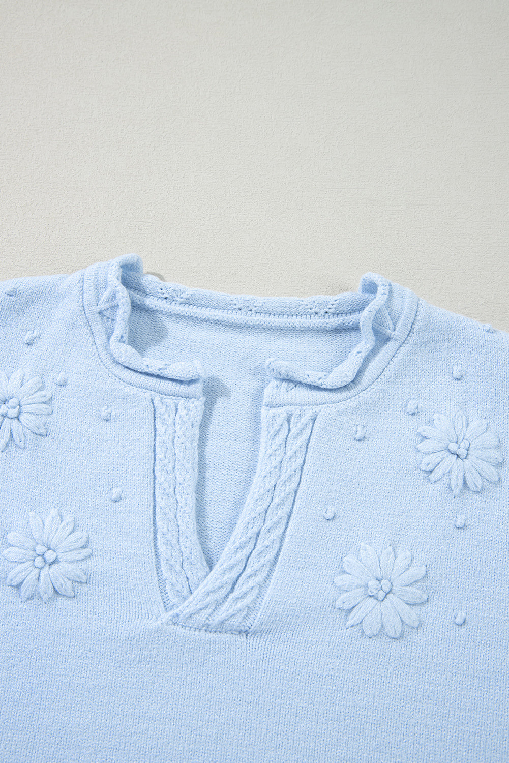 KaleaBoutique Flower Detail Knitted Notched Neck Sweater - KaleaBoutique.com