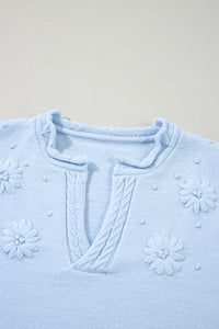 KaleaBoutique Flower Detail Knitted Notched Neck Sweater - KaleaBoutique.com