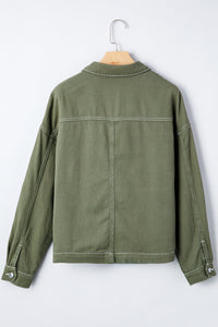 Patched Pocket Collared Button Front Boyfriend Denim Jacket - KaleaBoutique.com