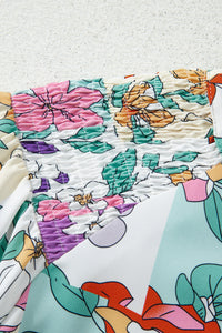 KaleaBoutique Stylish Floral Print Patchwork Frilly Neckline Long Sleeve Shirt - KaleaBoutique.com