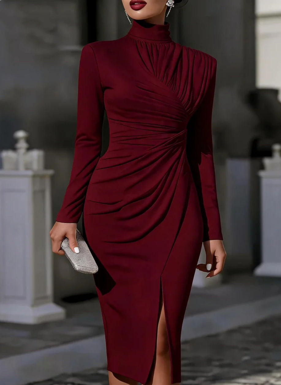Women's Turtleneck Long-Sleeve Midi Dress - KaleaBoutique.com