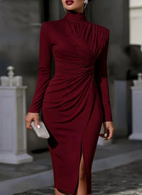 Women's Turtleneck Long-Sleeve Midi Dress - KaleaBoutique.com