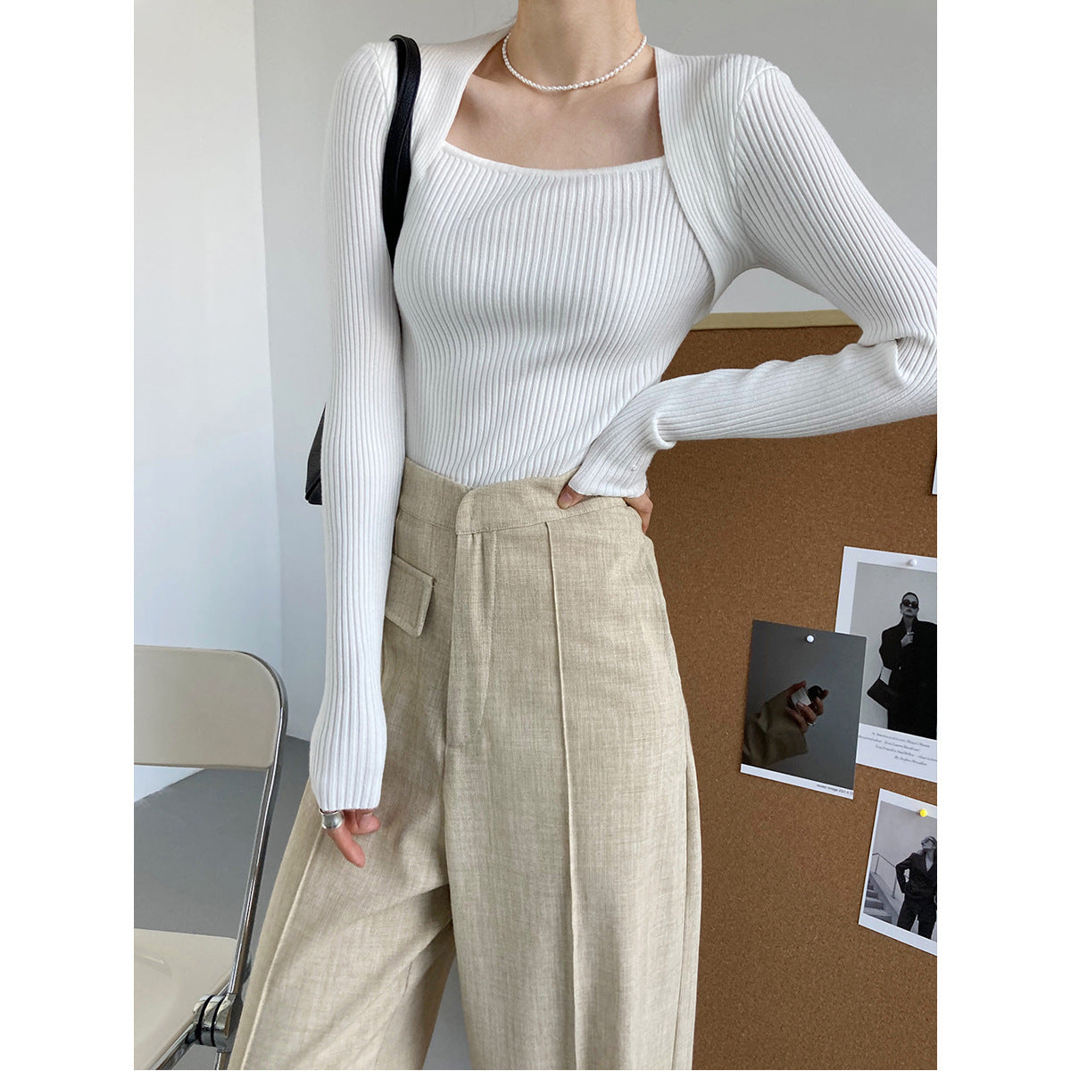 Women's Ribbed Square-Neck Long-Sleeve Pullover Top - KaleaBoutique.com