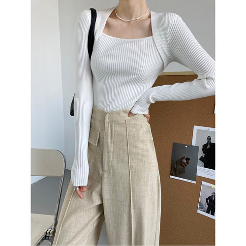Women's Ribbed Square-Neck Long-Sleeve Pullover Top - KaleaBoutique.com