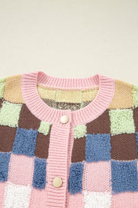 KaleaBoutique Stylish Plush Checkered Pattern Button Front Cardigan Sweater - KaleaBoutique.com