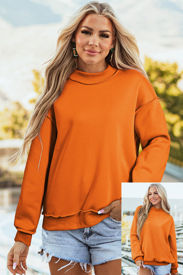 KaleaBoutique Comfortable Oversize Drop Shoulder Reversible Mock Neck Sweatshirt - KaleaBoutique.com