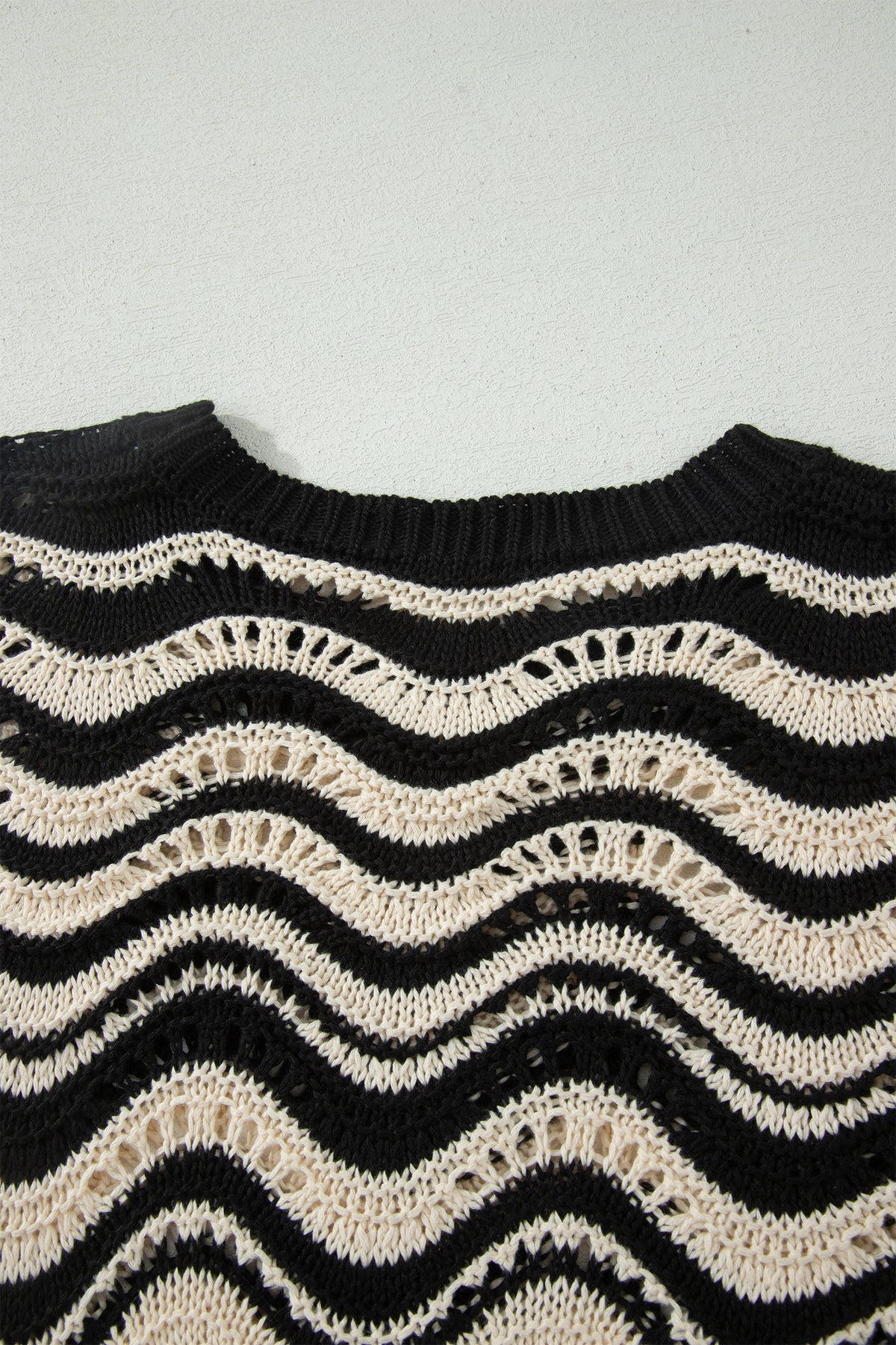 KaleaBoutique Stylish Wavy Crochet Eyelet Detail Ruffle Half Sleeve Sweater - KaleaBoutique.com