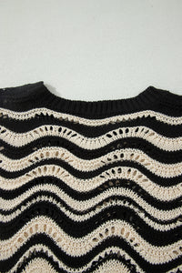 KaleaBoutique Stylish Wavy Crochet Eyelet Detail Ruffle Half Sleeve Sweater - KaleaBoutique.com