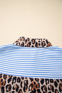 KaleaBoutique Stylish Striped Leopard Print Patchwork Button Up Womens Shirt - KaleaBoutique.com