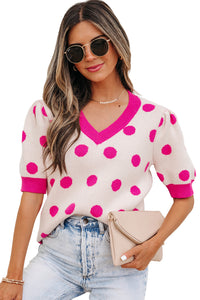 KaleaBoutique Stylish Polka Dot Puff Short Sleeve Sweater Top - KaleaBoutique.com