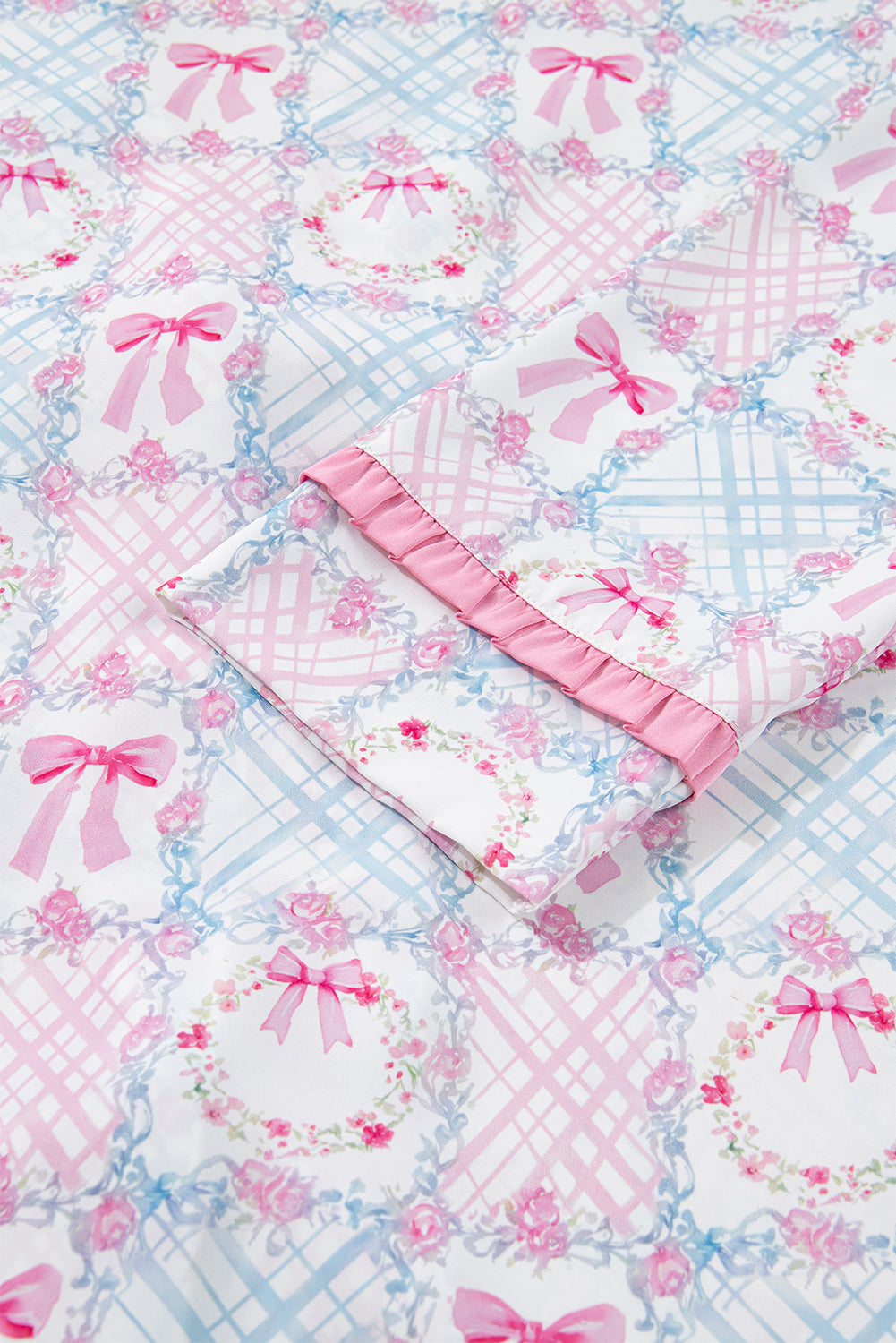 KaleaBoutique Stylish Bow Wreath Pattern Christmas Holiday Tied Front Long Sleeve 2pcs Pajama Set - KaleaBoutique.com