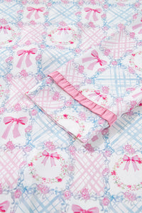 KaleaBoutique Stylish Bow Wreath Pattern Christmas Holiday Tied Front Long Sleeve 2pcs Pajama Set - KaleaBoutique.com