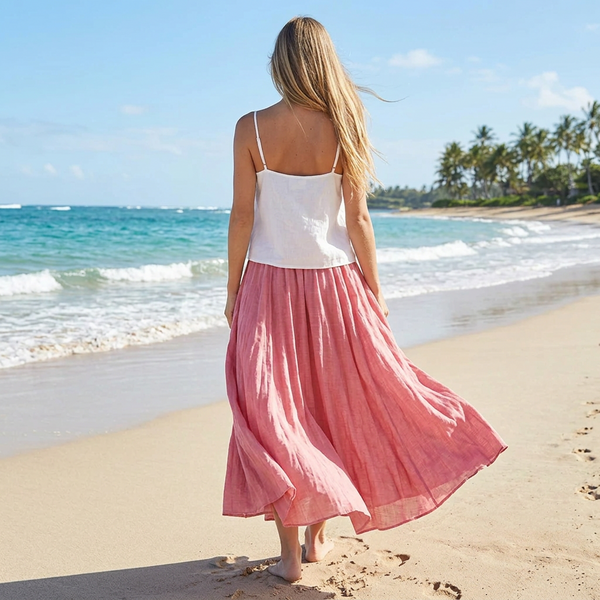 Women's Cotton Blend Elastic-Waist Flowing Layered Flared Skirt