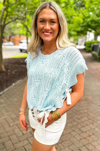 KaleaBoutique Stylish Pointelle Knit Patterned Scalloped Trim Short Sleeve Sweater - KaleaBoutique.com