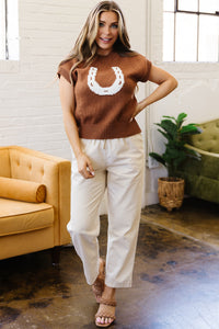 KaleaBoutique Comfortable Western Horseshoe Pattern Short Sleeve Knit Sweater - KaleaBoutique.com