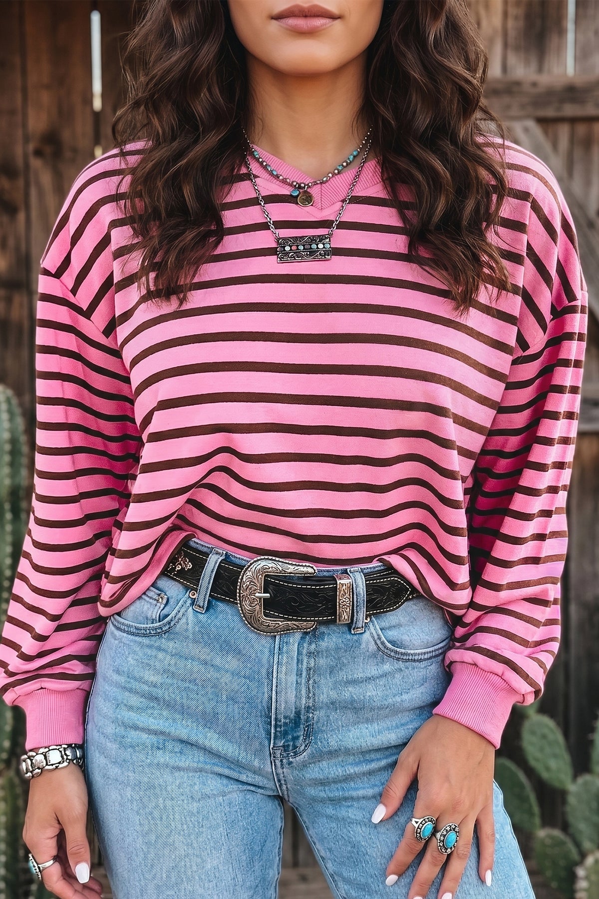 KaleaBoutique Comfortable V Neck Drop Shoulder Long Sleeve Top - KaleaBoutique.com