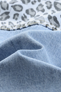 Blue Plus Size Leopard Ripped Cropped Denim Jacket - KaleaBoutique.com