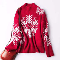 Women's Large Snowflake Mock-Neck Christmas Pullover Sweater - KaleaBoutique.com