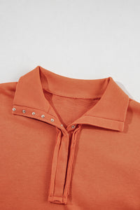 Buttoned Collared Raw Detail High Low Baggy Sweatshirt with Slits - KaleaBoutique.com