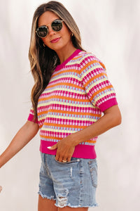 KaleaBoutique Stylish Abstract Striped Knit Short Sleeve Sweater - KaleaBoutique.com