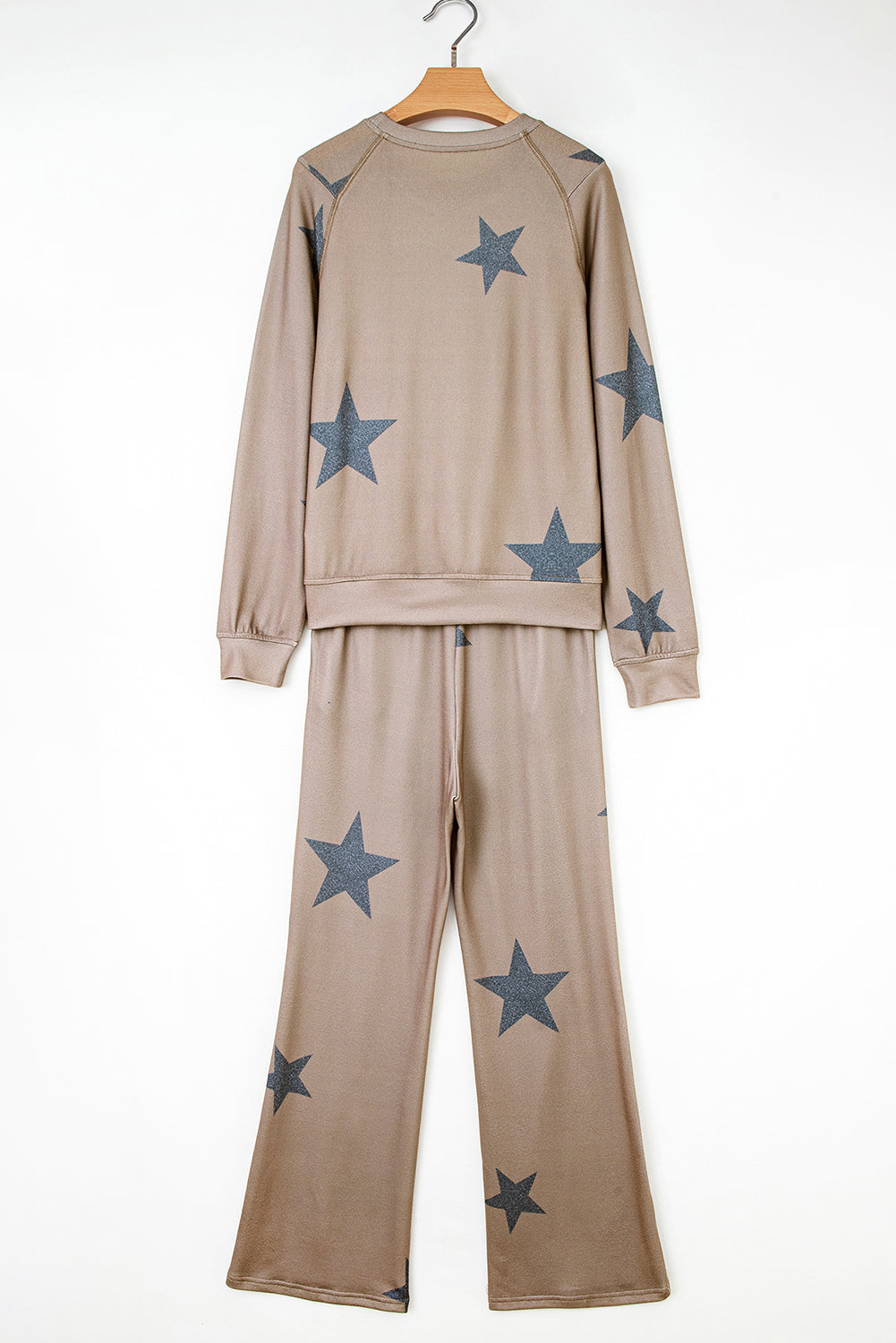 KaleaBoutique Stylish Retro Star Print Loose Long Sleeve Drawstring Wide Leg 2pcs Lounge Set - KaleaBoutique.com