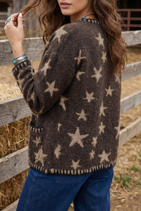 KaleaBoutique Stylish Stars Pattern Colorblock Long Sleeve Shift Cardigan - KaleaBoutique.com