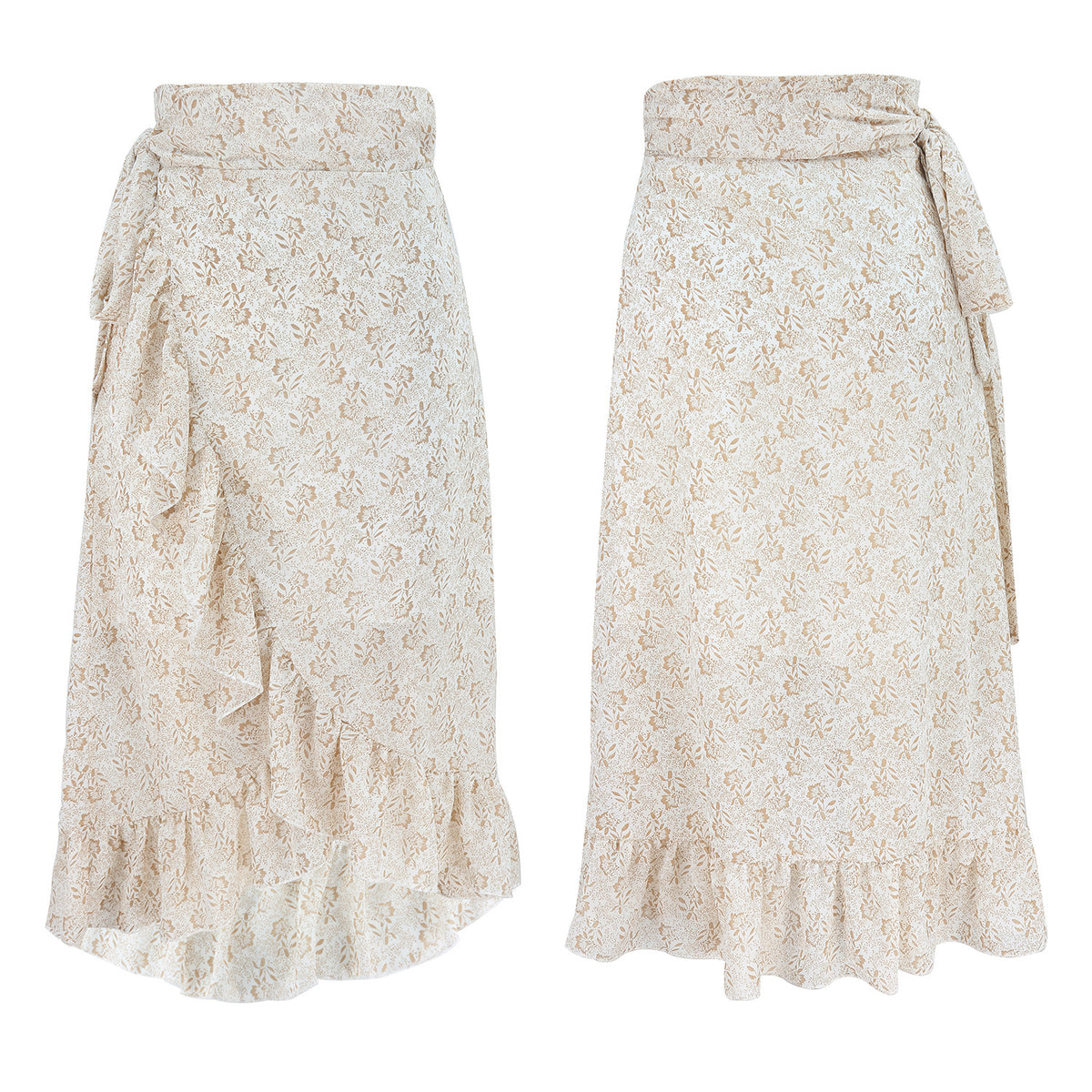 Woman Skirts High Waist Fashion Long Black Knotted Tied Wrap Floral Ruffle Chiffon A-Line Split Skirt Spring Summer Clothes - KaleaBoutique.com