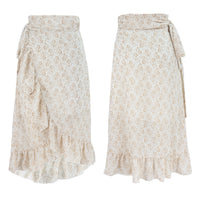 Woman Skirts High Waist Fashion Long Black Knotted Tied Wrap Floral Ruffle Chiffon A-Line Split Skirt Spring Summer Clothes - KaleaBoutique.com