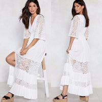 Ladies Cotton And Lace V-neck Beach Dress - KaleaBoutique.com