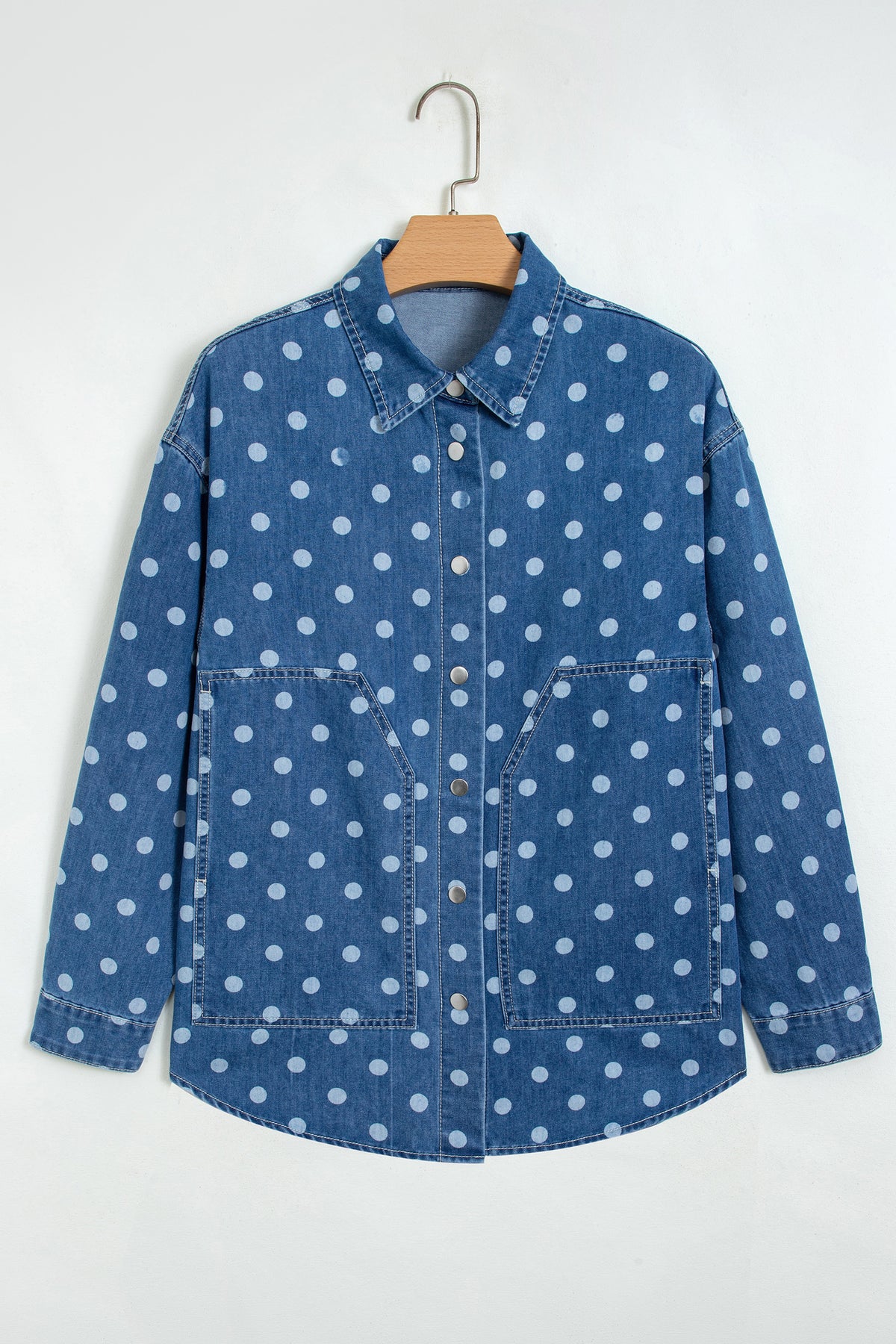 Polka Dot Long Sleeve Collar Shift Tunic Denim Jacket - KaleaBoutique.com